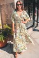 V-Neck Print Maxi Drss Green