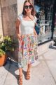 Button Detail Print Maxi Skirt Blue