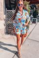 Print Wrap Romper Blue