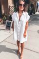 Button Down Gauze Shift Dress Off White