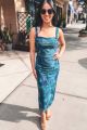 Print Lace Up Mesh Maxi Blue