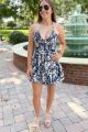 Print Smocked Halter Dress Navy