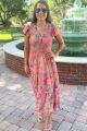 Floral Smocked Midi Dress Pink