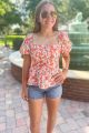 Print Eyelet Peplum Blouse Multi