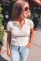Ribbed Polo Blouse Cream