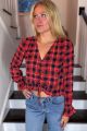 Plaid Cropped Blouse Rust