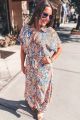 Print Button Down Maxi Dress Blue