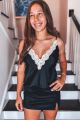 Lace Deep V Tank Black
