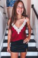Lace Deep V Tank Burgundy