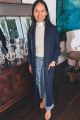 Long Knit Ribbed Cardigan Navy
