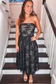 Floral Applique Midi Dress Black
