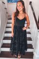 Floral Velvet Tea Length Dress Black