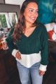 Color Block Cable Knit Sweater Hunter