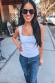 Square Neck Tank With Ruched Side White