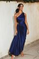 One Shoulder Pleated Gown Navy