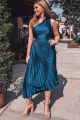 One Shoulder Pleated Gown Sapphire
