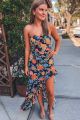 Floral Strapless Gown With Cascading Ruffle