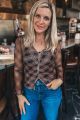 Sheer Plaid Blouse Brown