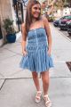 Button Front Ruched Dress Blue