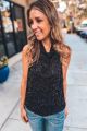 Sequin Detailed Cowl Neck Tank Black