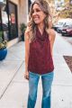 Sequin Detailed Cowl Neck Tank Wine