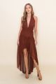 Ruched V-Neck Hi Lo Dress