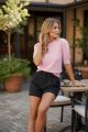 Short Sleeve Sweater Blouse Pink
