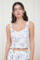 Floral Lace Corset Linen Top Ivory