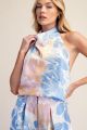 Draping Print Halter Tank Blue