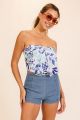 Print Ruffle Crop Top Blue