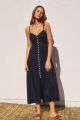 Button Detailed Linen Dress Navy