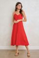 Button Detailed Linen Dress Red