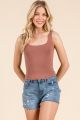 Scoop Neck Double Lined Cropped Tank Mocha