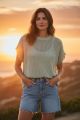 Short Sleeve Crochet Top Sage
