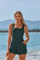 Ruched Swimsuit Romper Black
