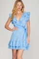 Ruffle Wrap Dress Blue