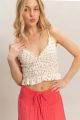 Smocked Floral Crop Top Cream