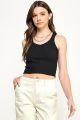 Ribbed Cropped V-Neck Tank Black