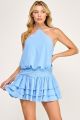 Tiered Ruffle Halter Romper Blue