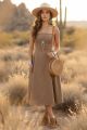Flared Denim Midi Dress Brown
