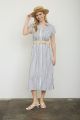 Button Down Striped Maxi Dress With Belt Navy