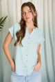 Cuffed Sleeve Button Blouse Mint