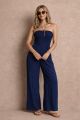 Smocked Top Wide Leg Jumpsuit Navy