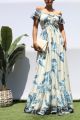 Smocked Print Maxi Dress Off White